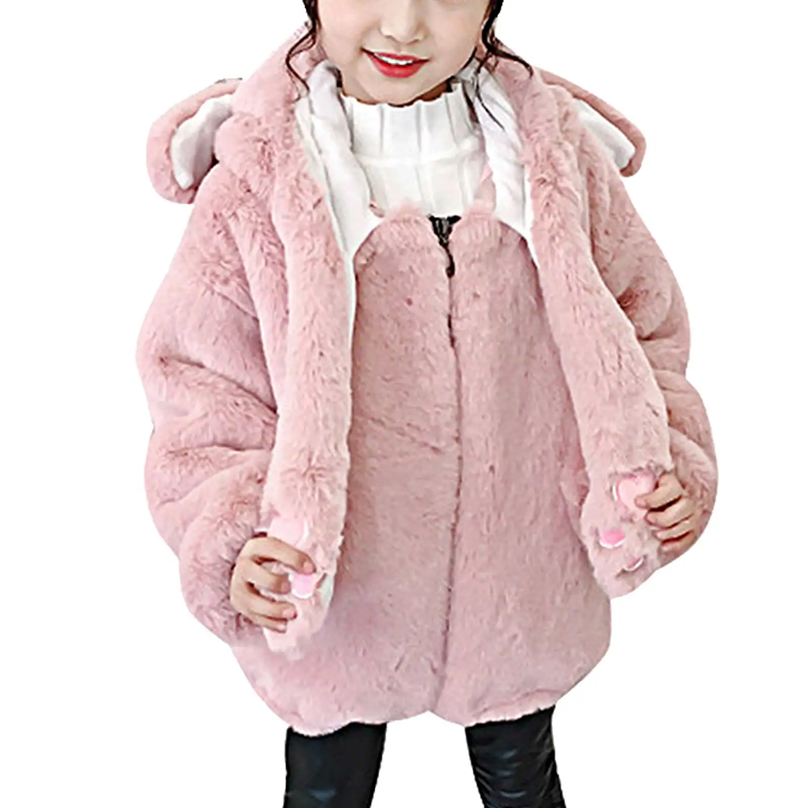 Kış Kız Ceketler Çocuklar Sıcak Peluş Mont Uzun Kollu Sevimli Karikatür Tarzı Kapüşonlu Ceket Çocuk Giyim Kız Elbise 3-14Y