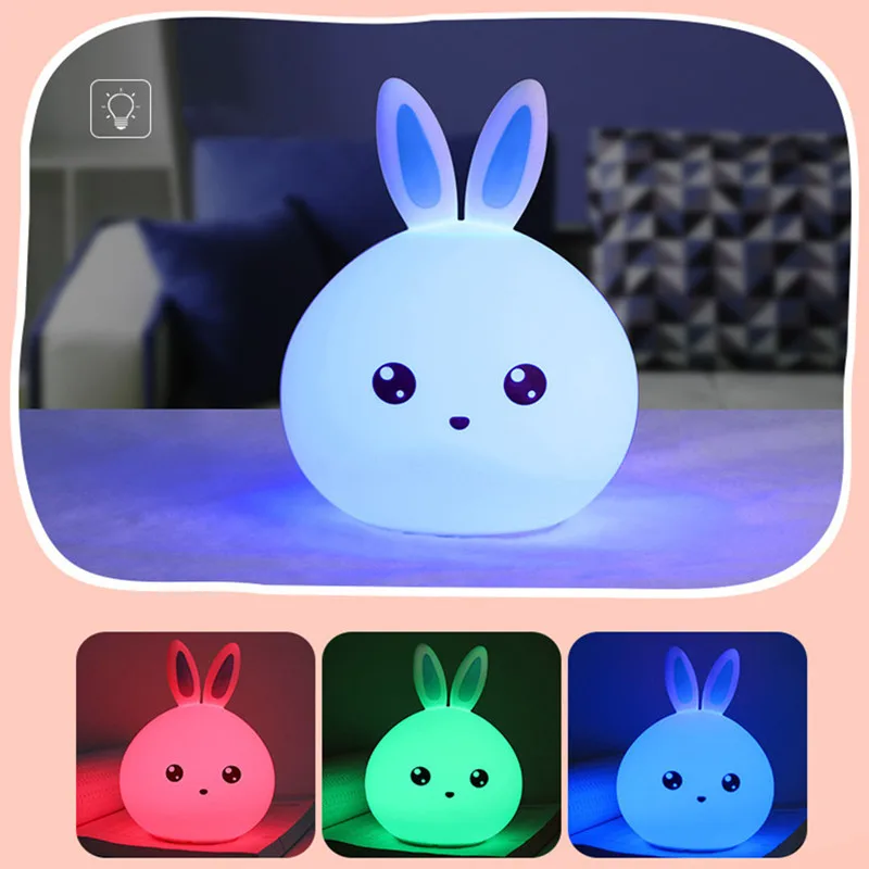 LED gece lambası sevimli tavşan silikon ışık USB şarj edilebilir bebek yatak odası gece lambası dokunmatik sensör ışık çocuklar için bebek hediye