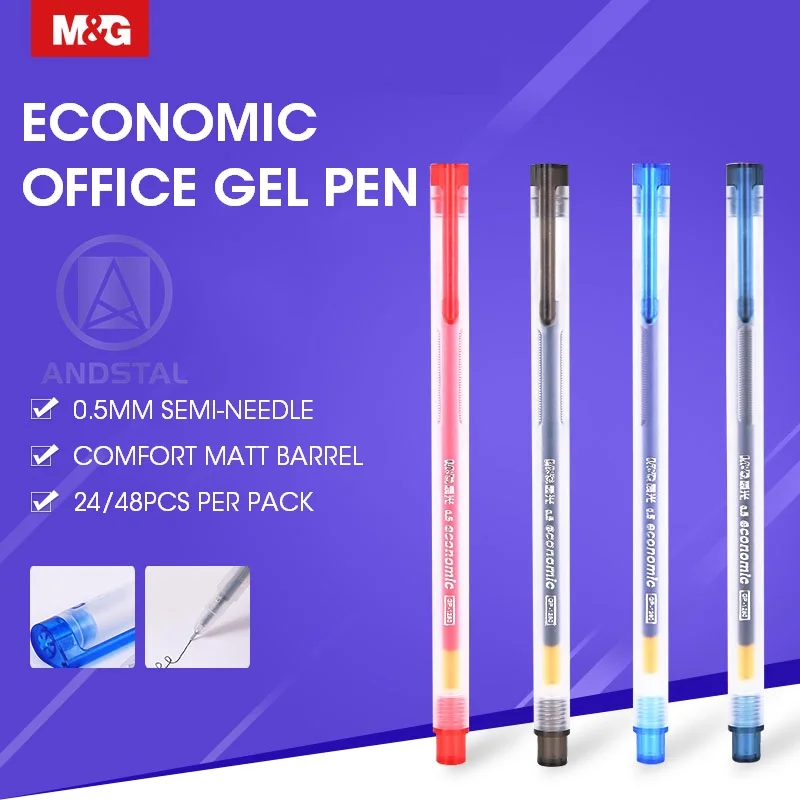 M & G 24/48 adet Basit Ekonomik Jel Kalem 0.5 mm siyah koyu mavi kırmızı jel mürekkep kalemi dolum ofis malzemeleri kırtasiye kalem seti