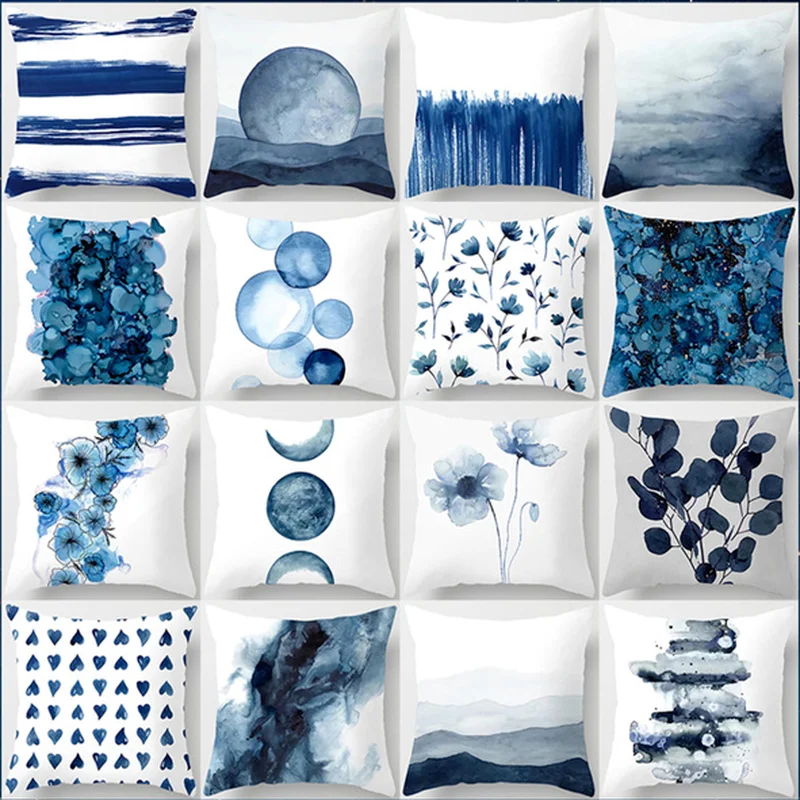 Mavi ton tarzı baskılı kare yastık araba kanepe minder örtüsü dekoratif yastık ev dekorasyon bohemian yastık örtüsü