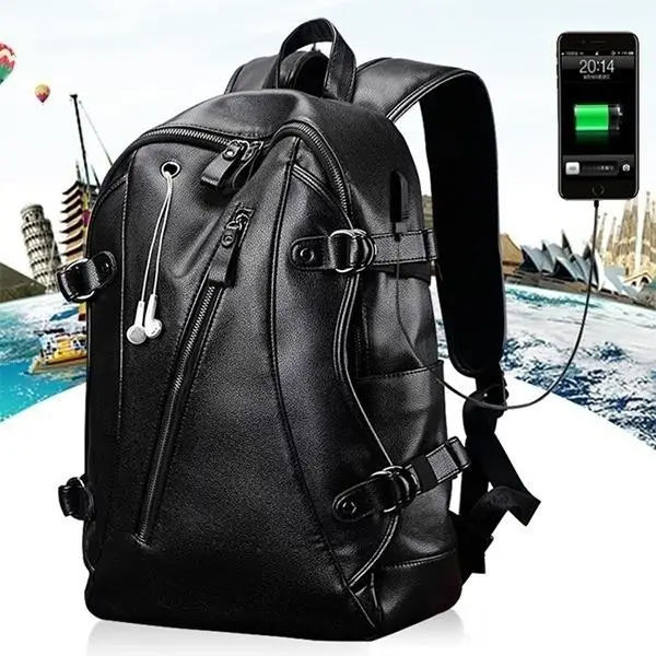 Moda Erkek deri sırt çantası Büyük su geçirmez Laptop okul çantası Seyahat Sırt Çantası okul sırt çantası
