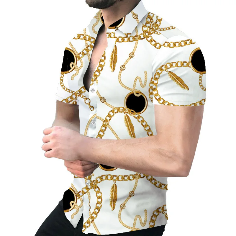 Moda Ulus Tarzı Yaz erkek gömleği 3D Baskı Standı Yaka Tek Göğüslü Kısa Kollu Gevşek Hawaiian Henley Rahat Gömlek