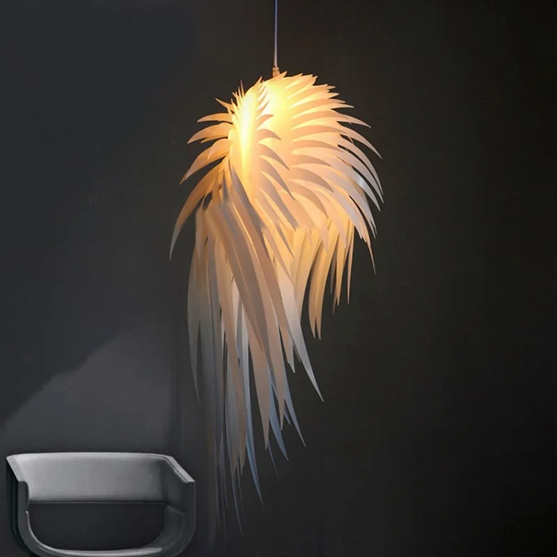 Modern LED tüy kolye ışıkları PVC beyaz romantik melek kanatları asılı lamba armatür yatak odası ev dekor aydınlatma armatürleri