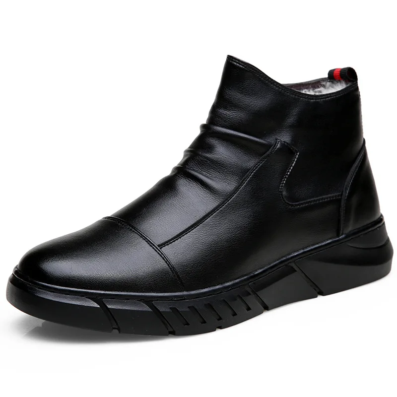 N410Winter Yeni erkek Düz Renk Yüksek top pamuklu ayakkabılar, Deri Yün Rahat Pamuklu Botlar, Trend Kore kaymaz Sıcak erkek ayakkabısı