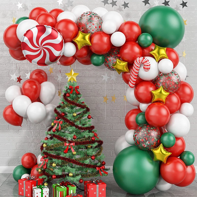 Noel Balon Kemer Yeşil Kırmızı Lateks Balon Garland Noel Partisi Dekorasyon Globos Şeker Yıldız Folyo Balonlar Yeni Yıl Dekor