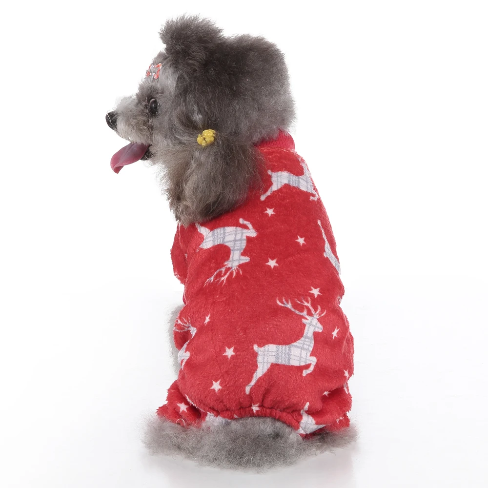 Noel Elk Noel Baba Kırmızı Baskı Kabarık Akın Sıcaklık Anti-soğuk Eğlence Sonbahar Ve Kış Evcil Hayvan Giysileri Kedi Köpek Tulum