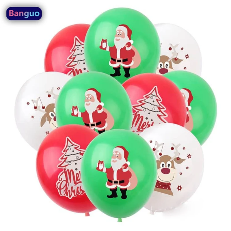 Noel Lateks Balonlar ile Şerit Kırmızı Yeşil Noel Baba Geyik Noel Ağacı Balon Yeni Yıl Partisi Dekorasyon için Ev 10-18 pc