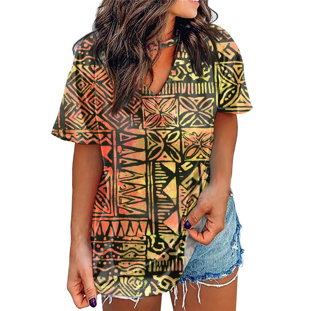Noisydesigns Moda Trendi Kadın Giyim Hawaii Tapa Desen Baskı V Yaka Kısa üstler Ve tişörtler Kadın Nefes Yaz T-Shirt