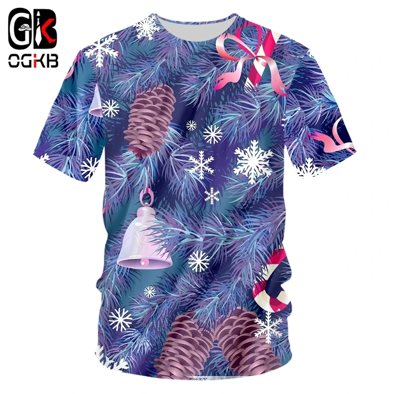 OGKB erkek Noel Kar Tanesi O Boyun Tshirt 3D Baskılı Noel Baba Ve Yay-düğüm En Çok Satan Yeni Gelenler Polyester Tee Gömlek