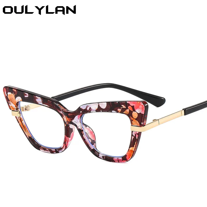 Oulylan seksi kedi göz gözlük çerçeve kadınlar için Vintage Anti mavi ışık gözlük çerçeveleri TR90 üçgen dekoratif gözlük