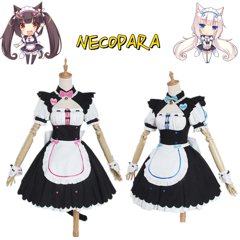 Oyun Anime NEKOPARA Cosplay Chocola Vanilya Hizmetçi Elbise Kostüm Kedi Neko Kız Cosplay Tam Set Kadın Rol Oynamak Parti Sahne