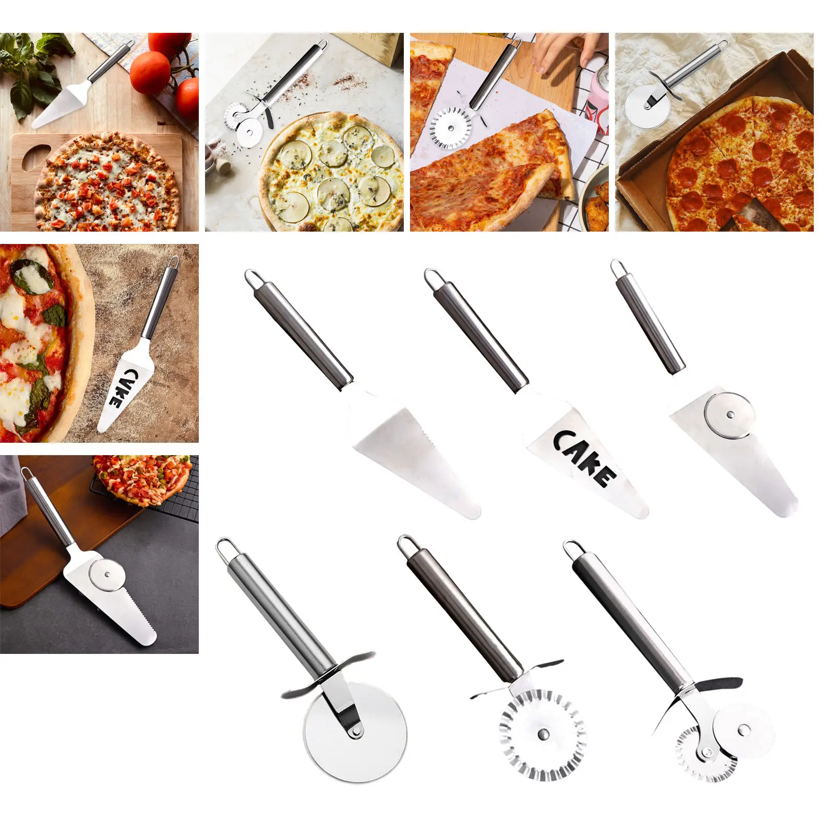 Pizza kesici tekerlek 8 inç süper keskin kolu Pizza dilimleyici çatal bıçak takımı mutfak Gadget için
