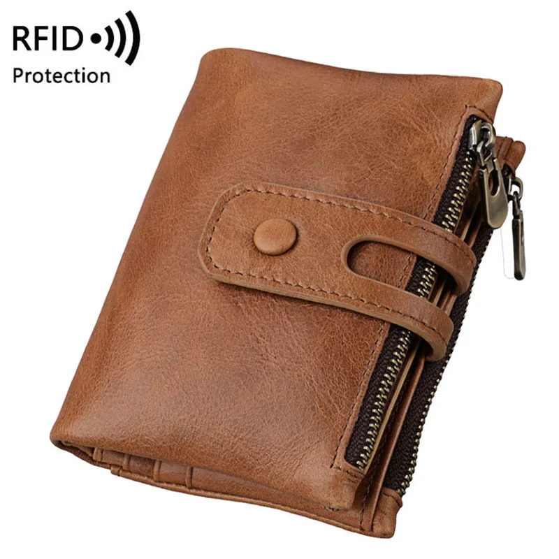 RFID Engelleme Güvenlik Hakiki deri cüzdan Erkekler Kadınlar için Kısa deri kartlık Çanta Bifold Kısa Erkek Cüzdan 2020