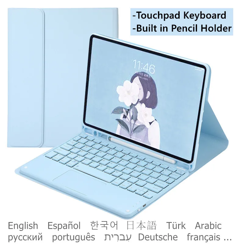 Rusça İspanyolca Arapça Klavye iPad kılıfı 7th 8th Nesil Kılıf Klavye Funda iPad 10.2 10 2 Pro 10.5 Hava 2019 Kapak
