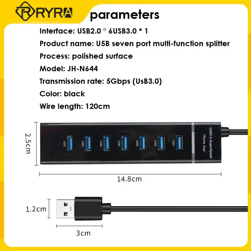 RYRA ışık şeridi 3.0 HUB 7-port USB Hub Yüksek Hızlı Bilgisayar Splitter USB 1-to-7 Hub Yerleştirme İstasyonu MacBook Pro İçin USB