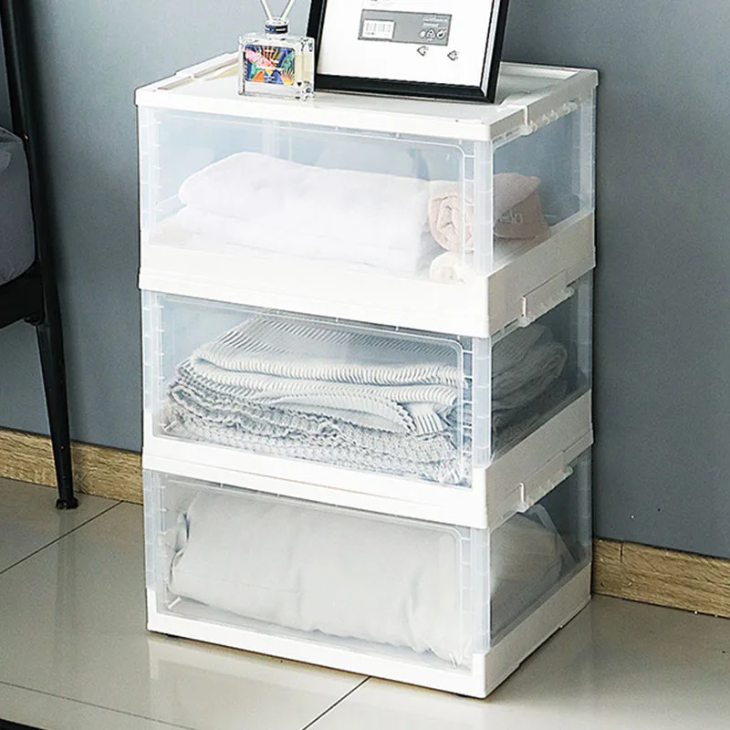 Saklama kutusu Şeffaf Katlanabilir Plastik Kutu Ev Çok Fonksiyonlu Kapak saklama kutusu Üst Üste Yatak Odası Organizasyonu