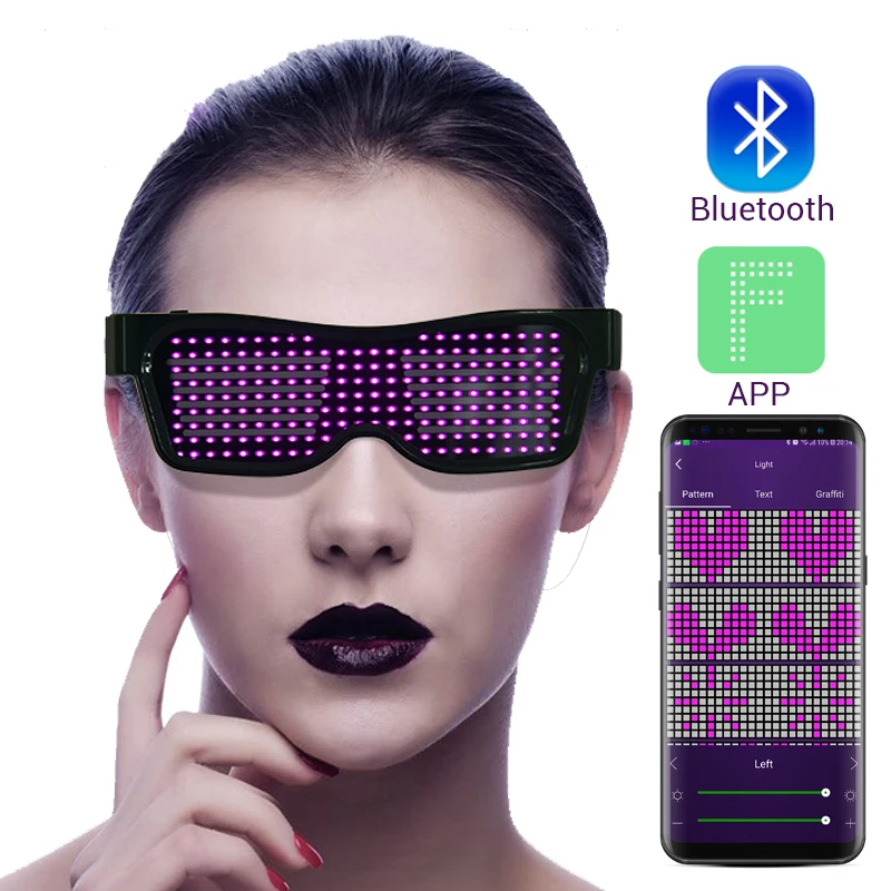 Sihirli Bluetooth Led parti gözlüğü APP Kontrol Kalkanı Aydınlık Gözlük USB Şarj DIY App Kontrolü Çok dilli Hızlı Flaş Led