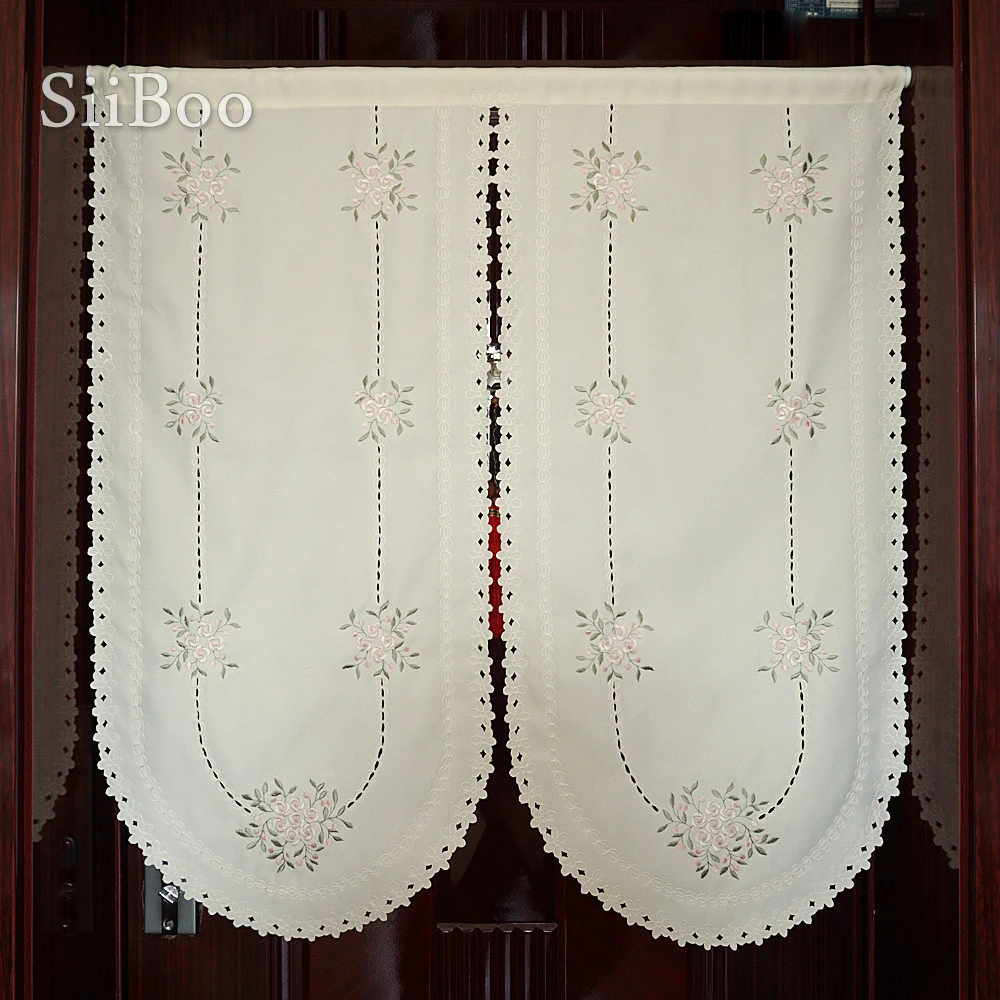 Siiboo kumaş perde nakış çiçek desen Avrupa zarif stil narin yarım perde cumbalı pencere kapı kullanımı sp6502