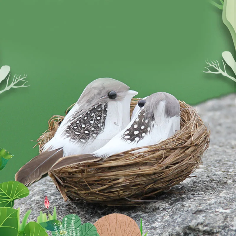 Simülasyon Kuşlar Yuva Minyatür Kuş Yuvaları Süs Sahte Bahçe Bonsai Dekorasyon Aksesuarları Figürler ve Minyatürleri