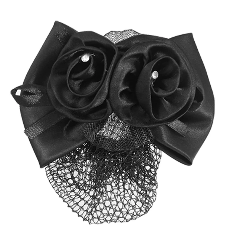 Siyah Polyester yay şerit Metal Barrette Snood Net topuz kapak saç tokası kadınlar için