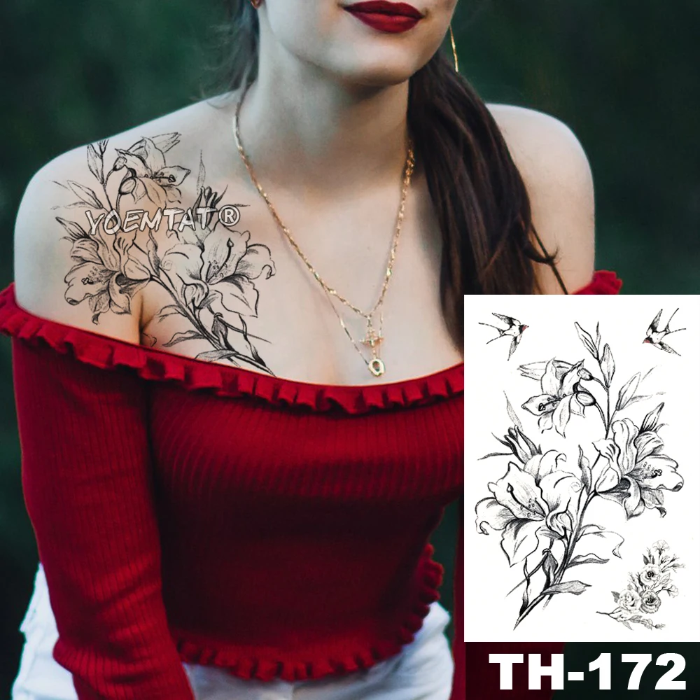 Su geçirmez Geçici Dövme Etiket kroki zambak çiçeği desen dövme Su Transferi Yutmak vücut sanatı sahte kol dövme Kadınlar İçin