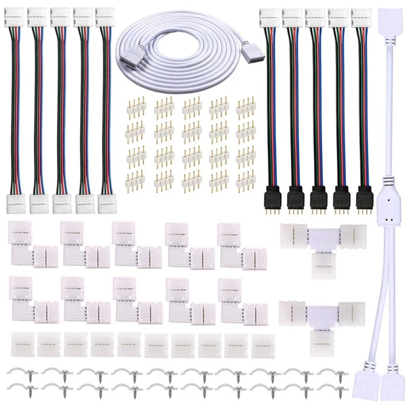 Sıcak LED şerit konektör kiti 5050 10Mm 4Pin RGB LED Şerit, 2 Yollu Splitter, DIY Aksesuarları RGB LED Şerit Bağlantısı