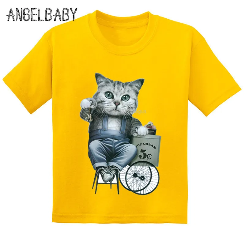 Sıcak Satış 3D Gerçek Kedi Baskı Çocuklar komik tişört Bebek Kız Yaz Pamuk Kısa Kollu T gömlek Erkek Sevimli günlük kıyafetler, GKT279