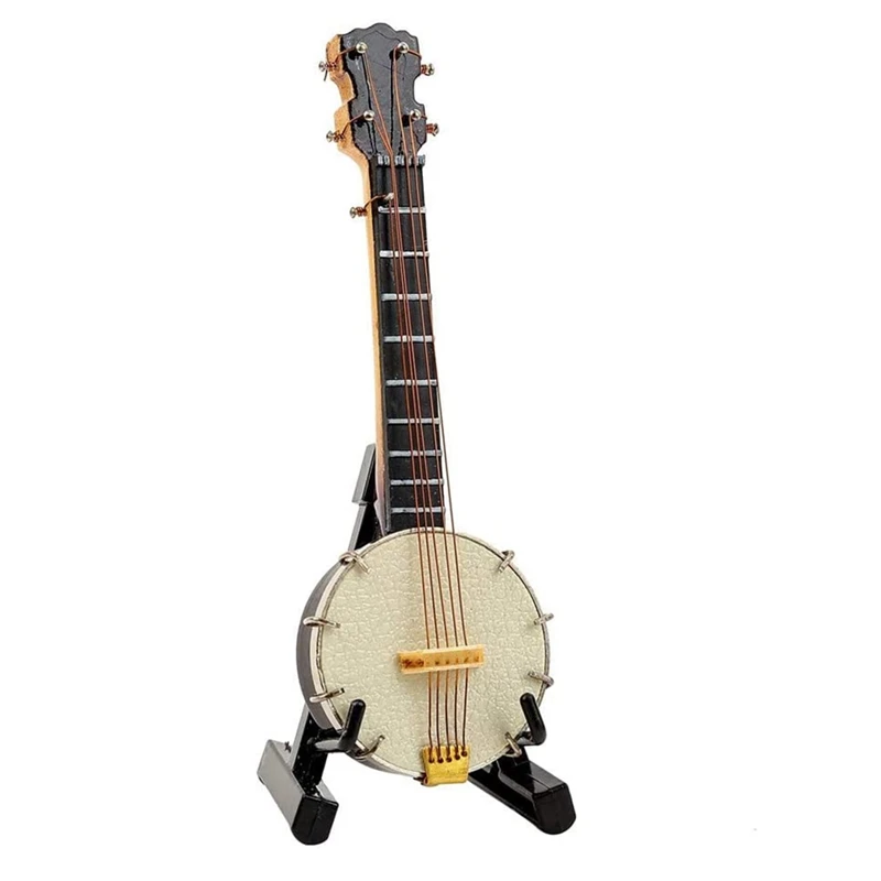 Sıcak Satış Minyatür Banjo Standı Durumda Mini Enstrüman Mini Banjo Minyatür Dollhouse Modeli Dekorasyon