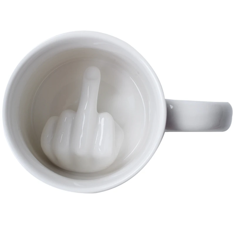 Tasarım Beyaz Orta Parmak Kupa Yenilik Tarzı Karıştırma Kahve süt kupası Komik Seramik Kupa 300 Ml Kapasiteli Su Bardağı
