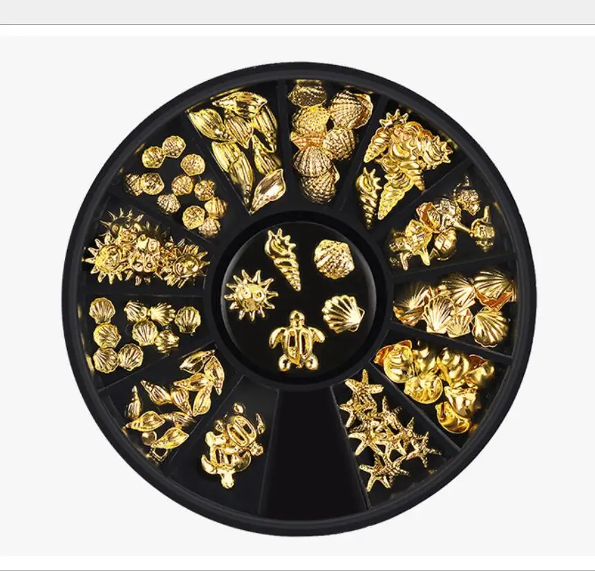 Tırnak mücevheri Manikür Araçları Tırnak Sanat Metal Perçin Süslemeleri Yıldız Kabuk Gümüş Altın Tırnak Alaşım Manikür Çivi Malzemeleri T1710