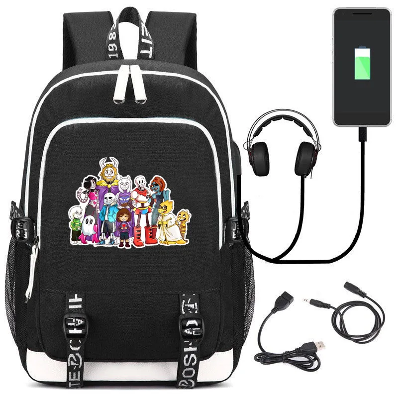 Undertale Öğrenci okul çantası Flowey Sans Papirüs USB Sırt Çantası Genç Dizüstü Omuz çantası Okul Çantalarını Kadın Sırt Çantası Seyahat çantaları