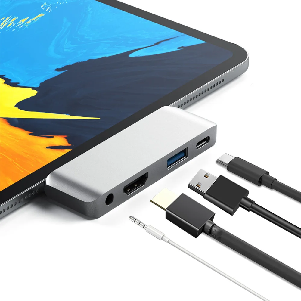USB C Hub için iPad Pro 2020 MacBook Pro USB Tip C 4K HDMI Adaptörü PD USB 3.0 USB Tip C Dock 3.5 mm Jack
