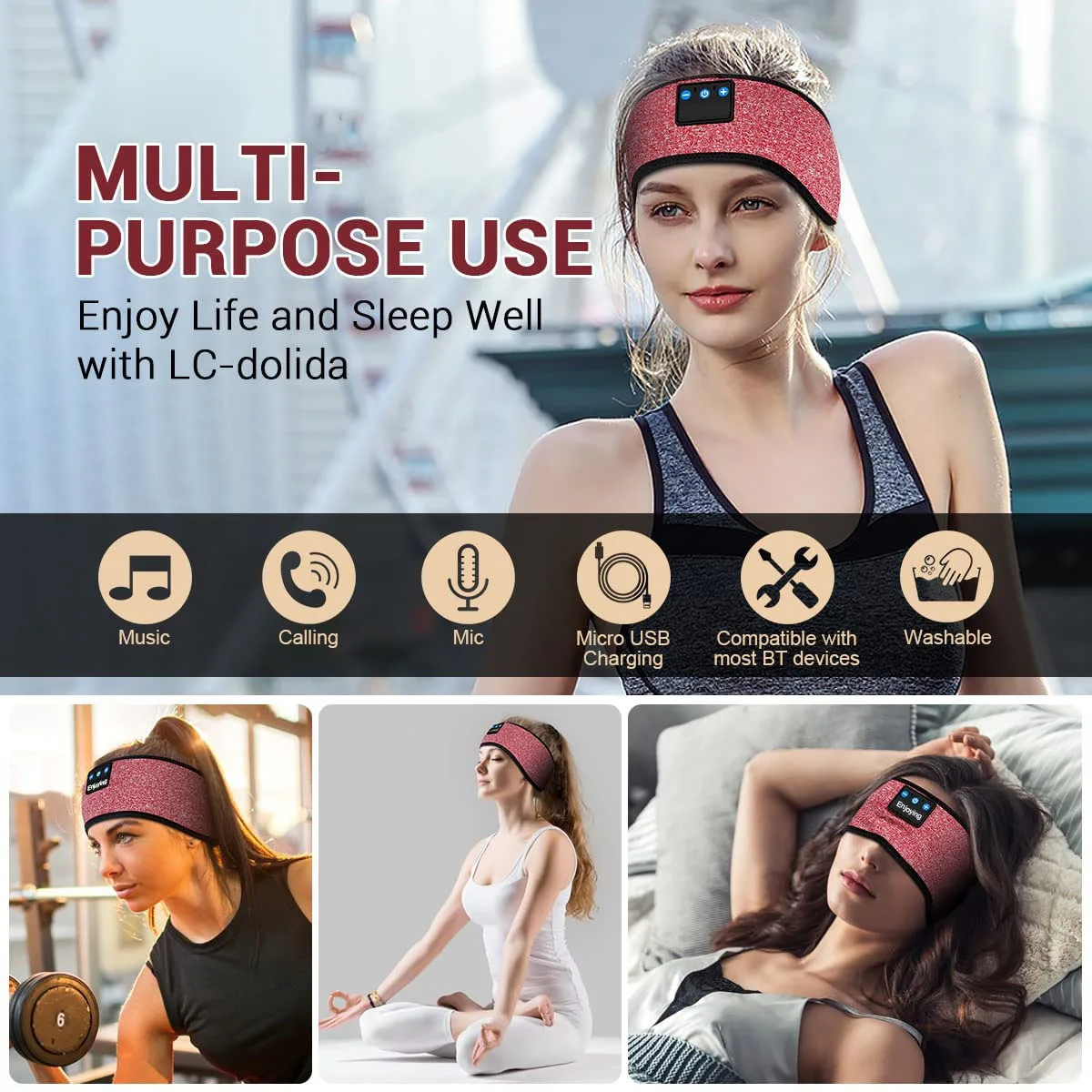 Uyku Kulaklıklar Bluetooth Kafa Bandı Uyku Maskesi Kulaklıklar İnce Stereo Hoparlörler Mic Handsfree Müzik Uyku Kulaklıklar Uykusuzluk için