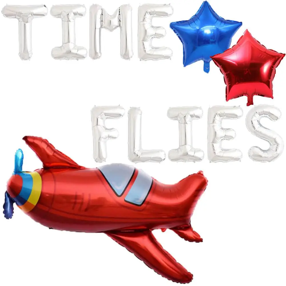 Uçak Doğum Günü Partisi Süslemeleri Zaman Sinekler Balonlar Set Uçak Temalı Doğum Günü Bebek Duş Malzemeleri Dekor