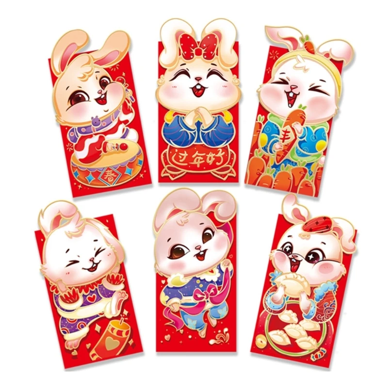 XX9B Çin Kırmızı Paket 6 adet Tavşan Yıl Kırmızı Zarf Para HongBao Bronzlaşmaya Şanslı Zarf Bahar Festivali Düğün