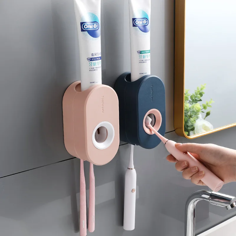 Yaratıcı Duvar Montaj Otomatik Diş Macunu Dağıtıcı ve Küçük Diş Fırçası Tutucu Diş Macunu Sıkacağı Duş Banyo Aksesuarları
