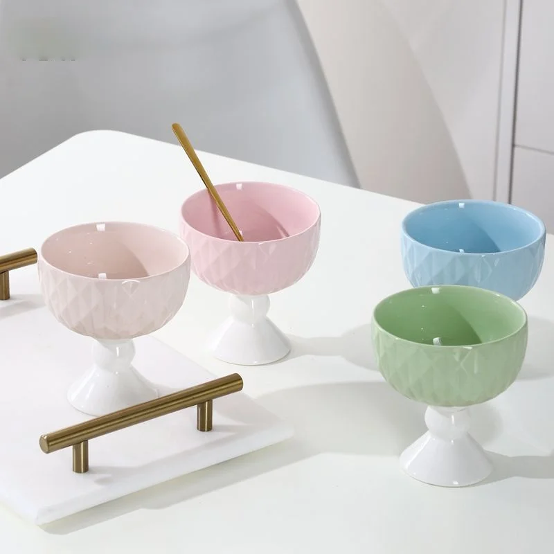 Yaratıcı seramik kadeh tatlı puding kasesi renkli seramik dondurma kabı bardak jöle meyve salatası fincanı