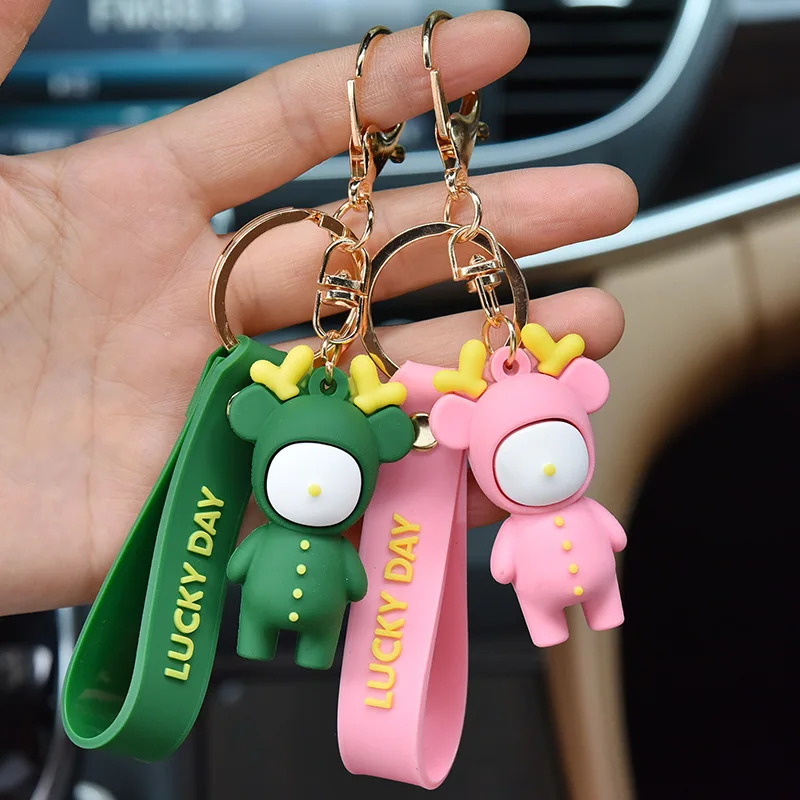 Yaratıcı Sevimli Sika Geyik PVC Anahtarlık Kadın Hayvan Elk Anahtarlık Lanyar Araba Anahtarlık Tutucu Çanta Charms Kolye Hediye