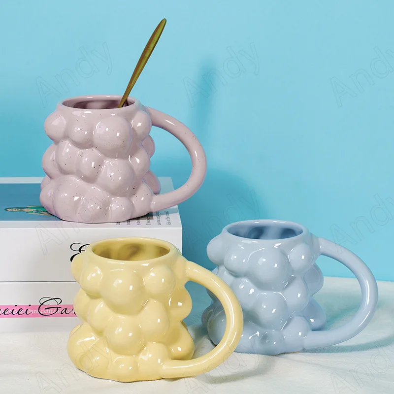 Yaratıcılık Seramik Kupa Sevimli Üzüm Kabartma Ofis Masaüstü Kahve Fincanı Kahvaltı yemek masası Süt Bardak Avrupa Ev Dekorasyon