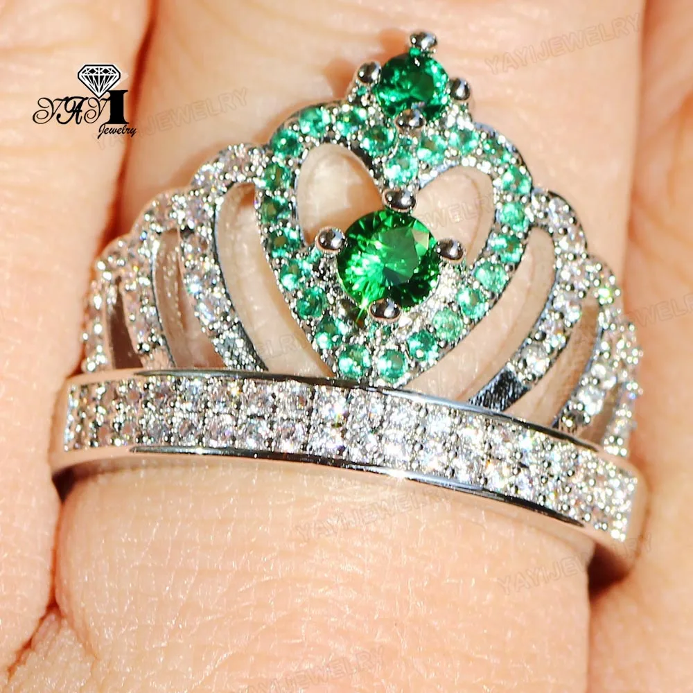 YaYI Takı Prenses Kesim 8.2 CT Yeşil Zirkon Gümüş Renk Alyans düğün Kalp taç Yüzük Parti yüzük Yılbaşı Hediyeleri