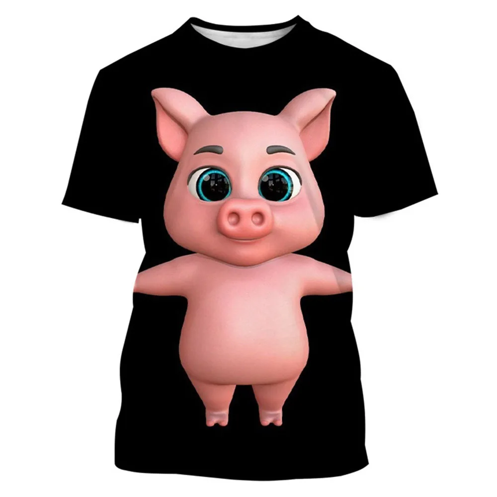 Yaz 2022 Yeni Erkek Komik Sevimli Hip Hop Domuz 3d Baskılı Hayvan T-shirt Moda Rahat Kısa Kollu Büyük Boy Üst Giyim