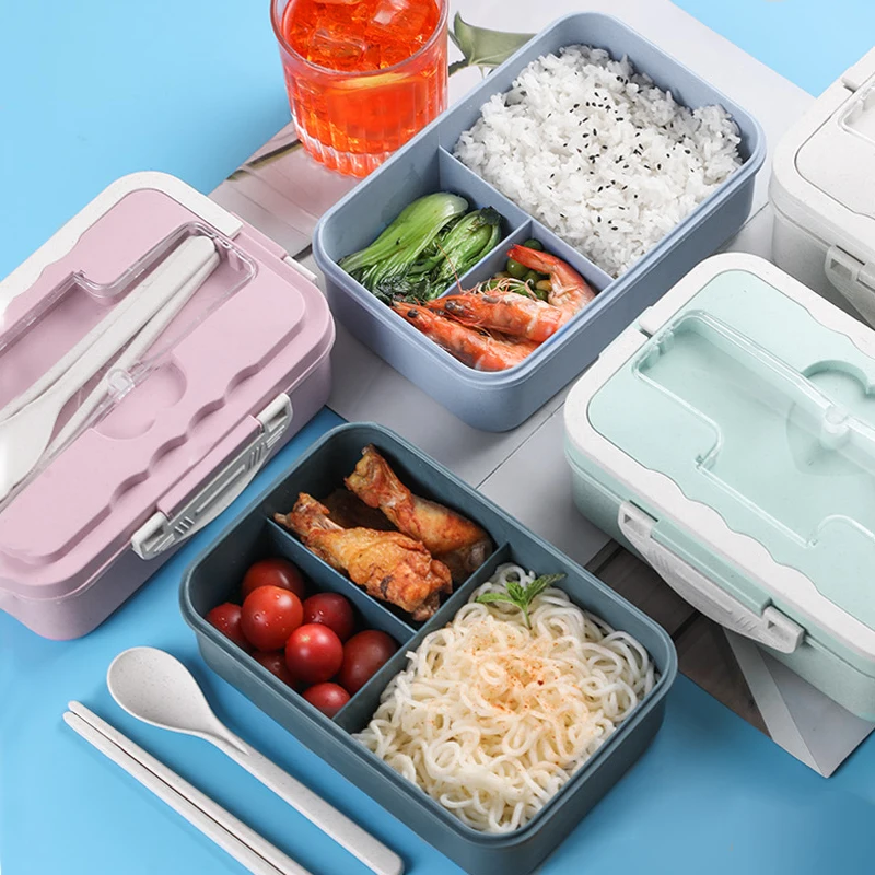 Yemek kabı, 3 Bölmeli Mühürlü Bento Kutusu ve çatal bıçak kaşık seti Öğle Yemeği Kutuları Çocuk Yetişkin için Uygun Mikrodalga ve Bulaşık Makinesi