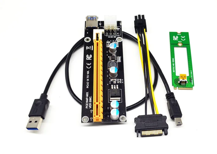 Yeni 1X İÇİN 16X M2 NGFF PCI-E PCI Express Genişletici Yükseltici Kart Adaptörü 60 CM USB 3.0 Kablosu 6pin Güç Kablosu İçin Bitcoin Madenci Madencilik