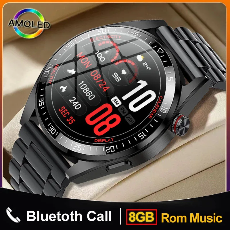 Yeni akıllı saat Erkek 8G Bellek Yerel Müzik Çalar 454 * 454 AMOLED Ekran Bluetooth Çağrı Spor Adam Smartwatch Samsung Huawei İçin