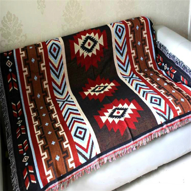 Yeni Avrupa KLİM tarzı pamuklu halı / pamuklu battaniye Geometrik desenler dokuma ev dekoratif çok fonksiyonlu kalınlaşmak halı