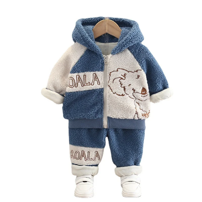 Yeni Sonbahar Kış Bebek Kız Giysileri Takım Elbise Çocuk Erkek Kalın kapüşonlu ceket Pantolon 2 adet / takım Toddler Moda Kostüm Çocuklar Eşofman
