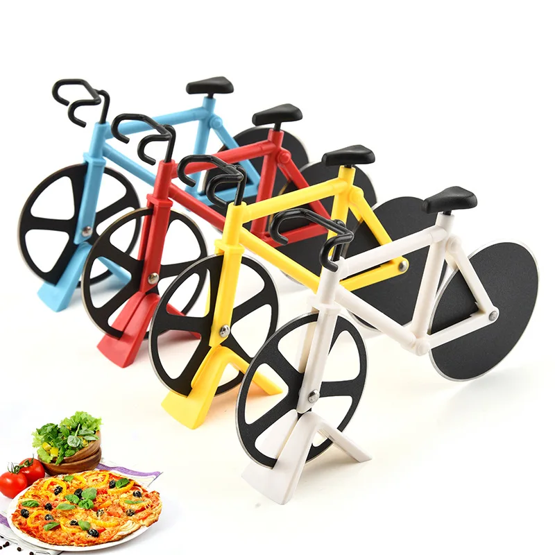 Yeni Tasarım Paslanmaz Çelik Pizza bıçağı İki tekerlekli Bisiklet Şekli Kesme Aleti Bisiklet Yuvarlak Pizza Kesici