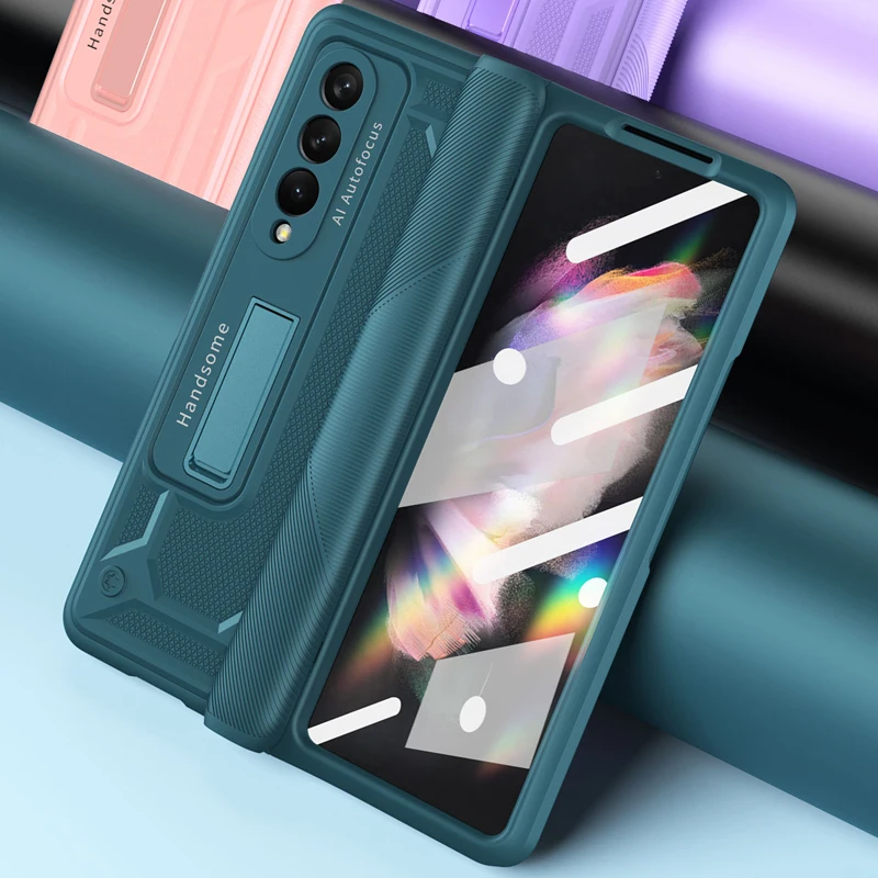 Yeni Z Fold3 Funda samsung kılıfı Galaxy Z Kat 3 Menteşe Zırh Temperli Film Takım Coque Tam Koruma telefon kılıfı Kapak Çapa