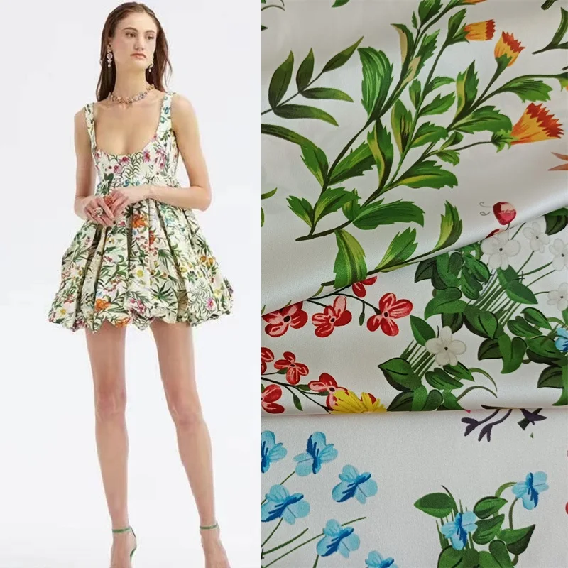 Yüksek Kaliteli Taklit İpek Saten Renkli Küçük Çiçek Dijital Baskı Moda Kumaş Gömlek Elbise İçin El Yapımı DİY Kumaş