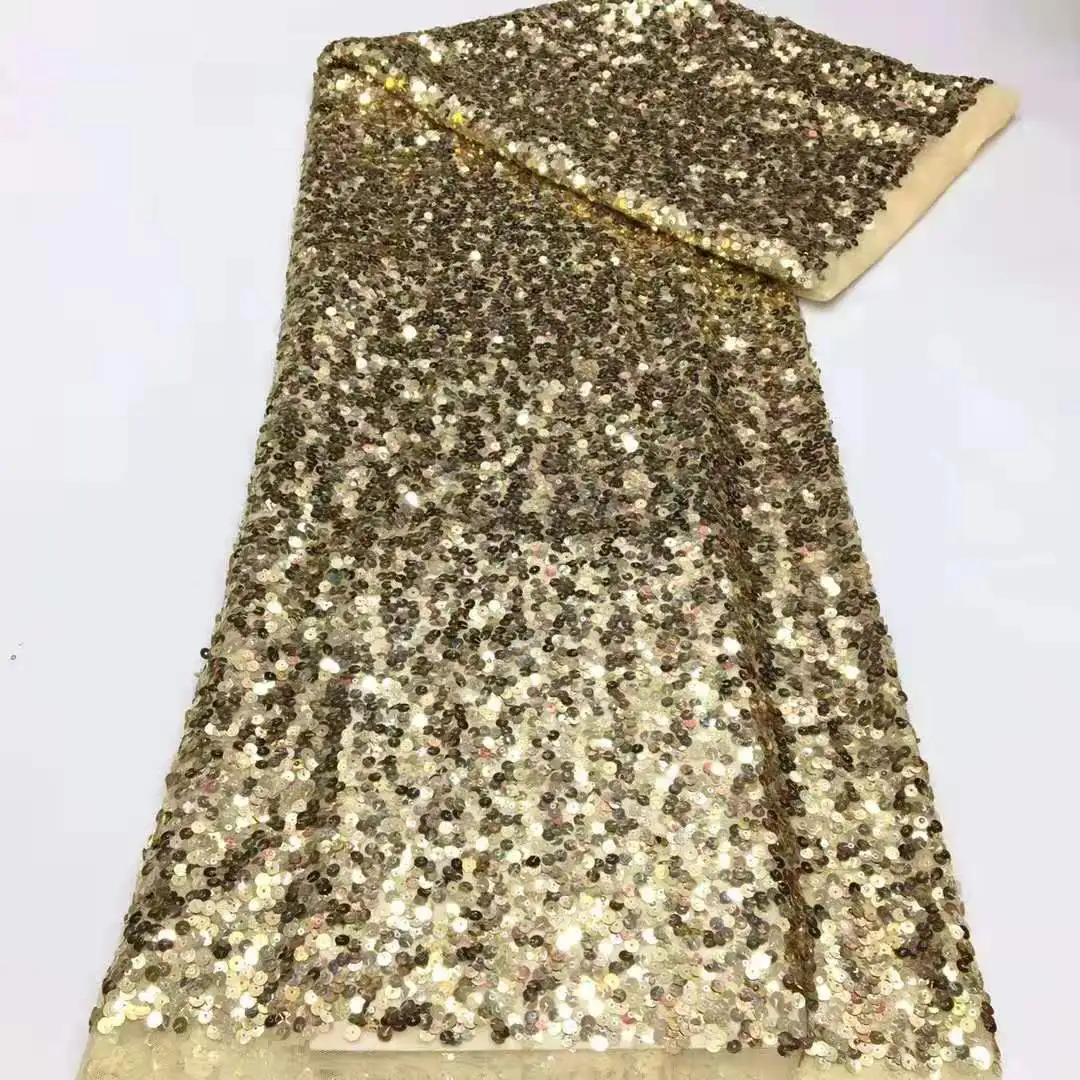 Yüksek yoğunluklu Sequins nakış kumaş Fransız örgü payetli dantel Nijerya dantel Parti ziyafet elbiseler düğün elbisesi